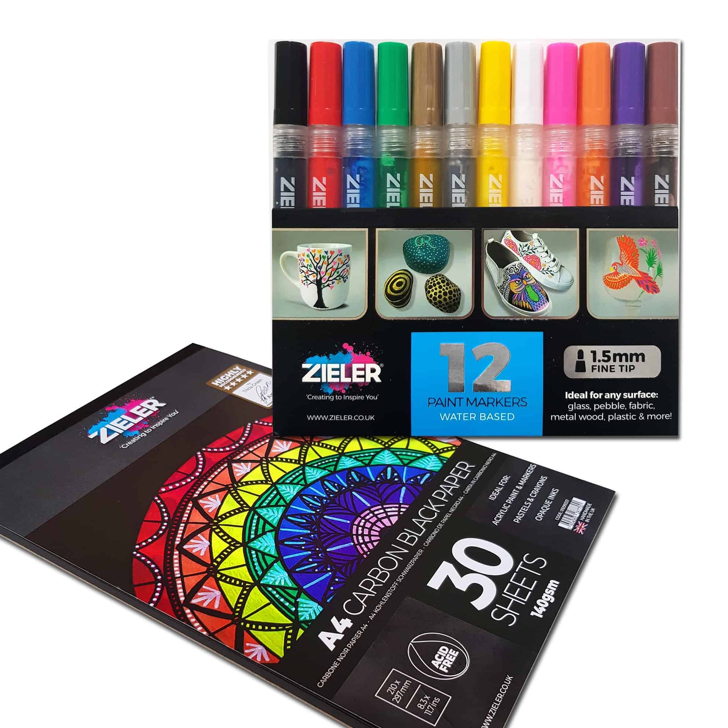 Zieler 12 Paint Marker Pens & A4 Pad Set - Bright Colours