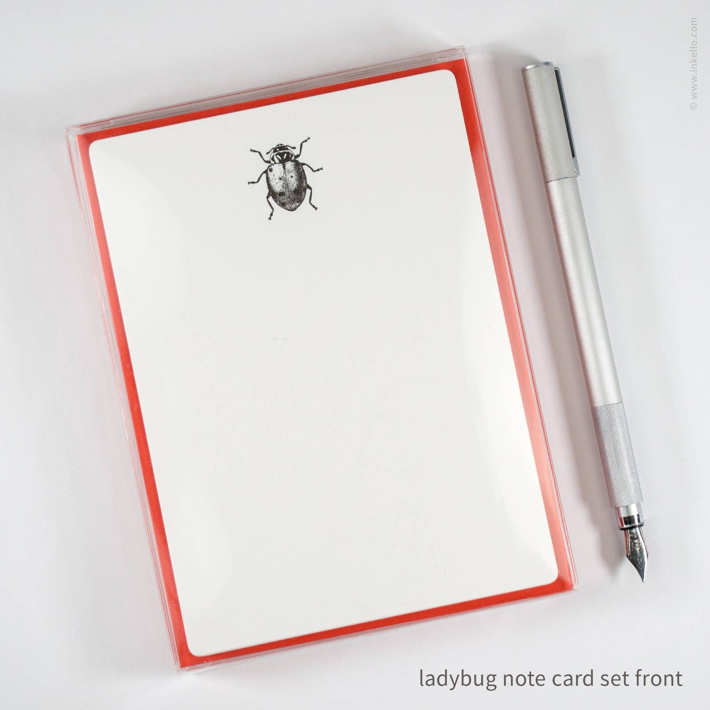 Flat Note Card Set with Black Ladybug (#502)