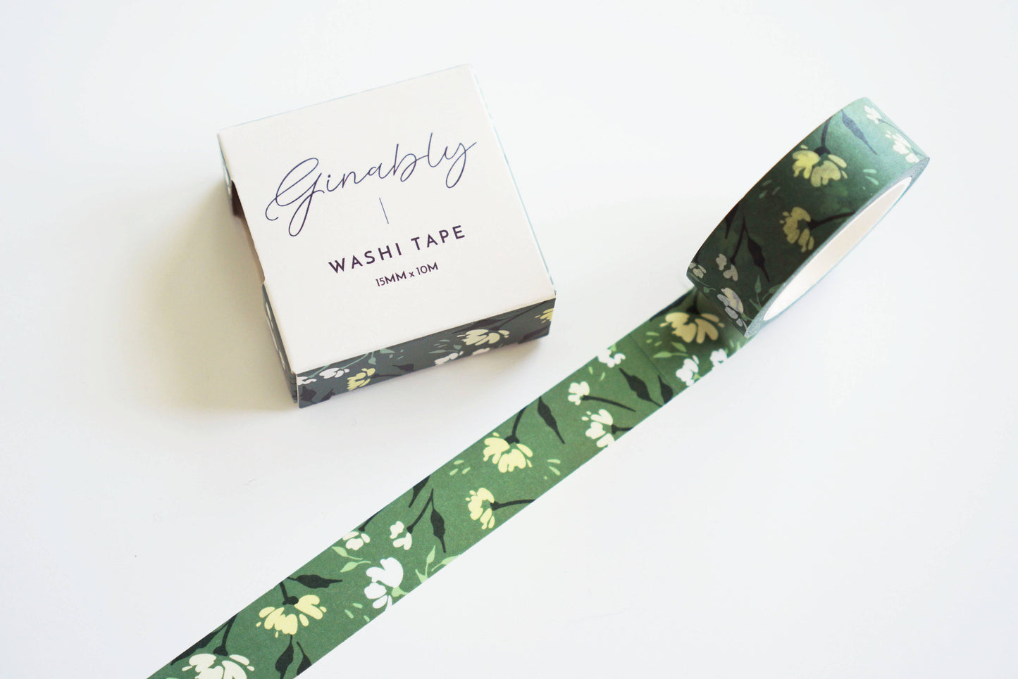 Dark Green Floral Washi Tape