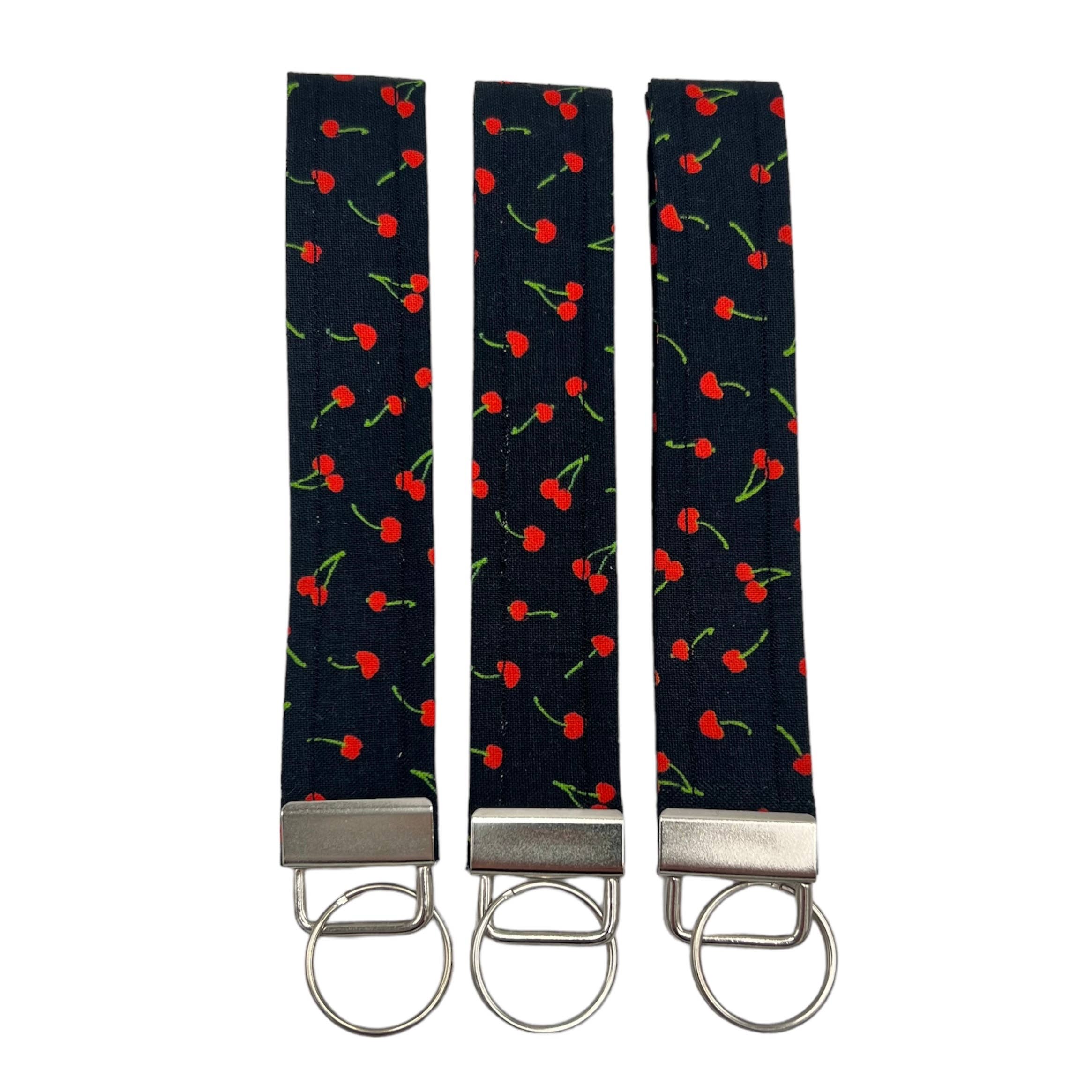 Black & Cherry Fabric Keychain Wristlet, Key Fob