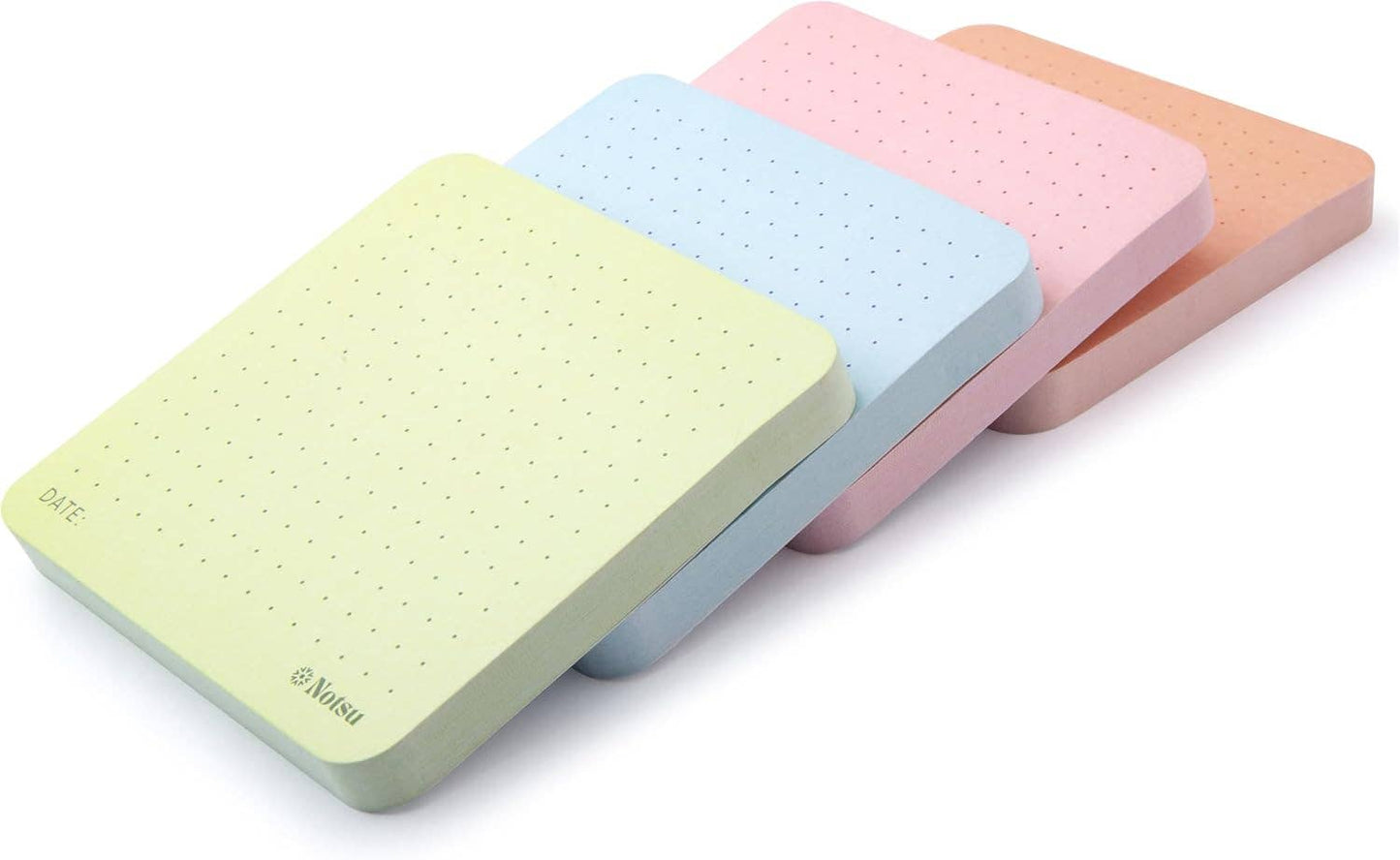 Notsu Dot Grid Sticky Notes 4pk | Premium Thick Paper 120g | Colorful Pastel Dotted Memo Pads with Date, 3" x 3"