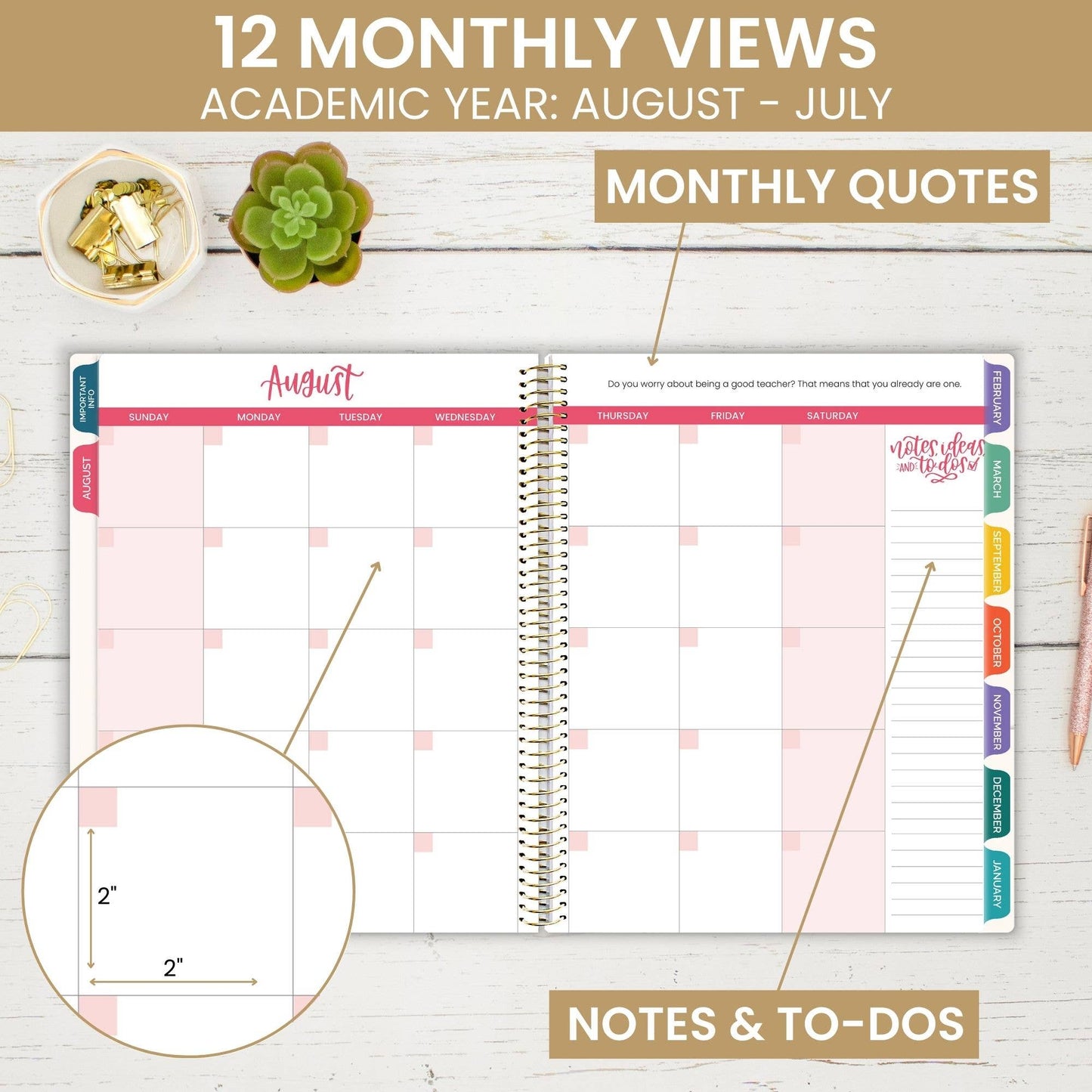 Undated Teacher Planners, Interchangeable: Neutral