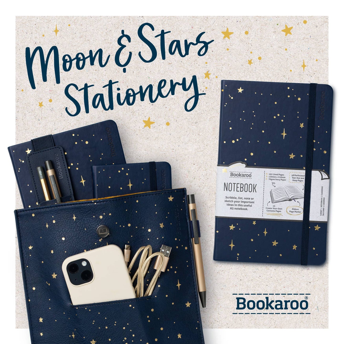 Bookaroo Moon & Stars Stationery: Gold Pen