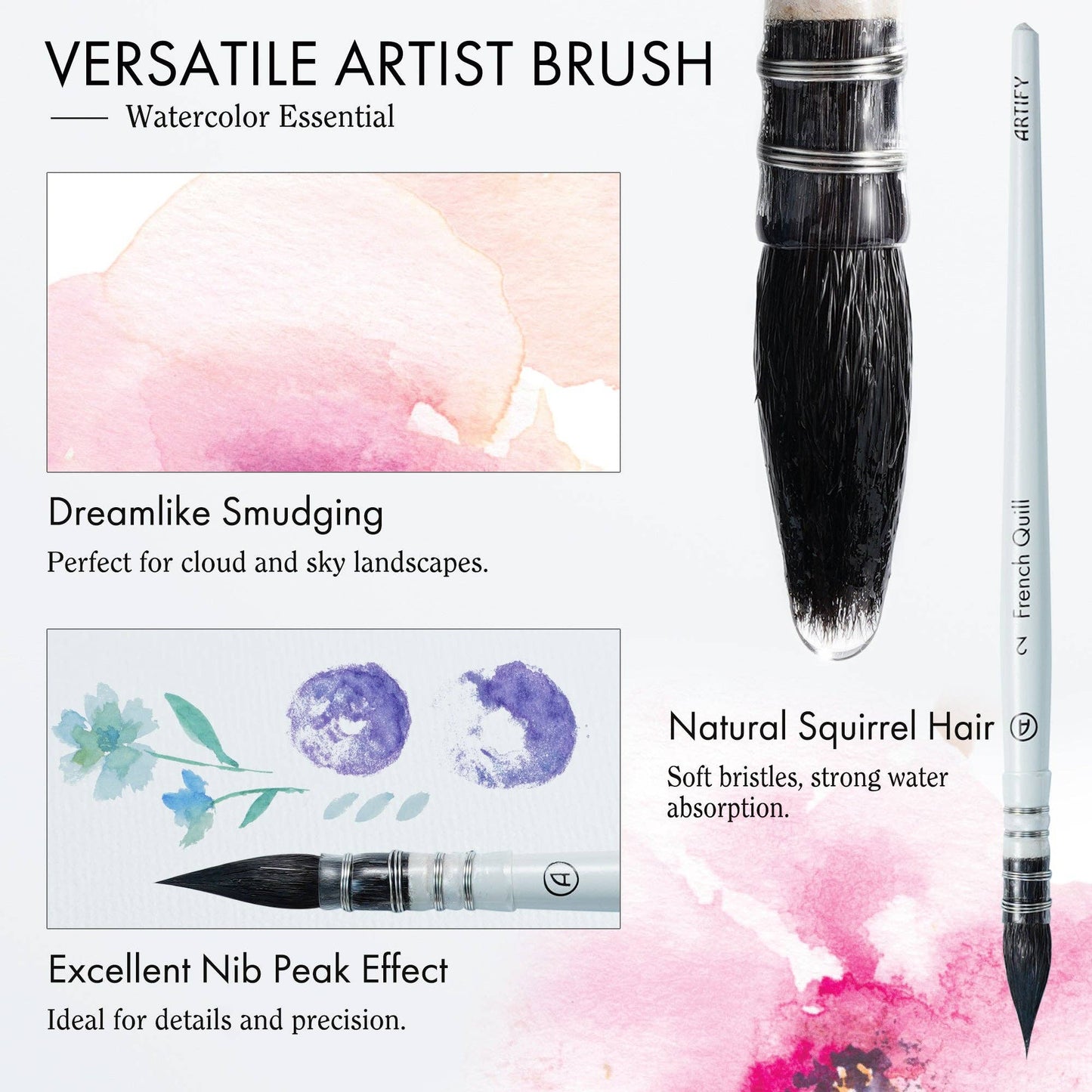 ARTIFY 9 PCS Travel Watercolor Brushes for Beginners & Pros: 9 PCS Camellias