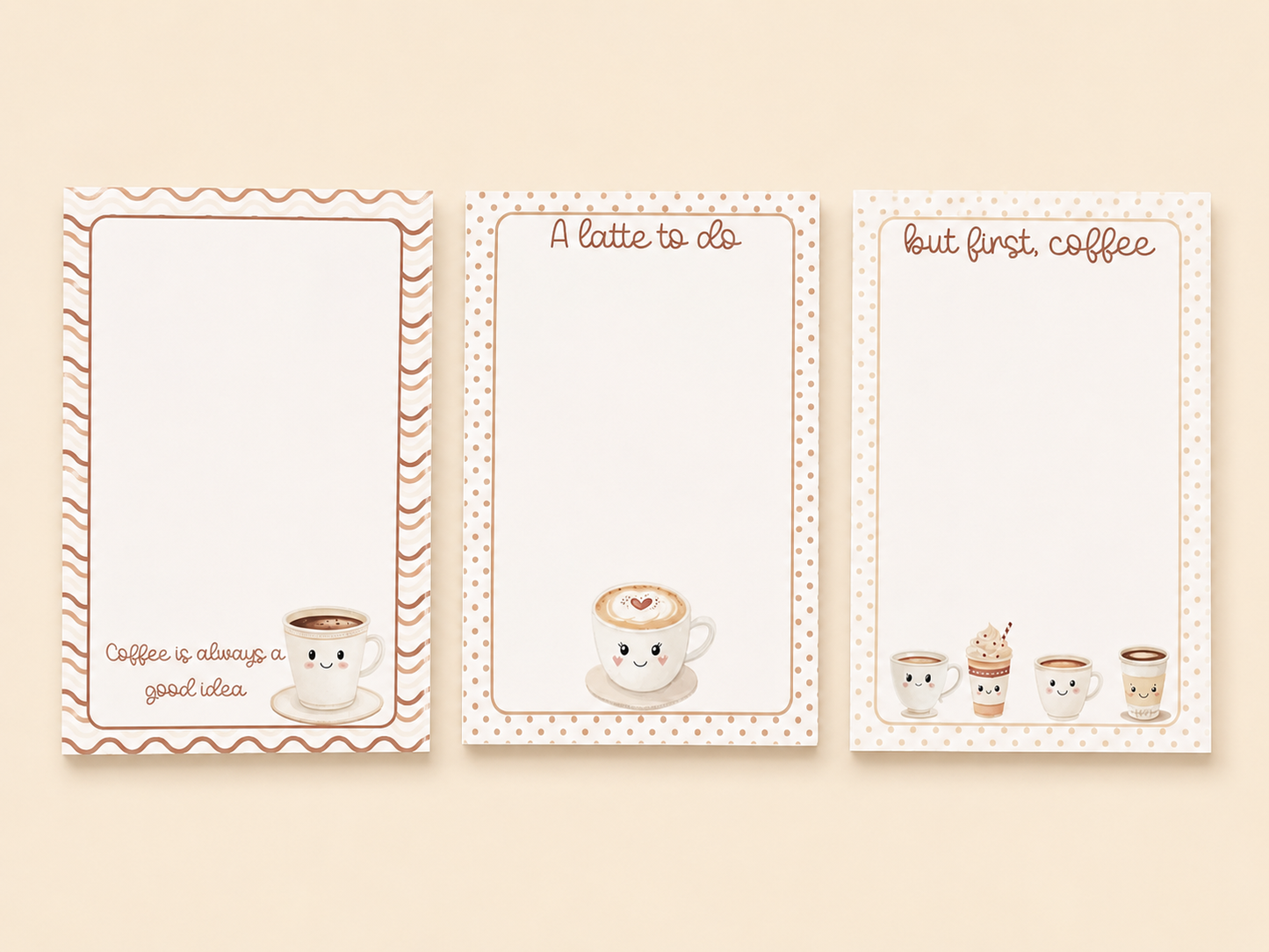 Coffee Lover Notepad Set of 3 | Cute Coffee Desk Pads | Cozy