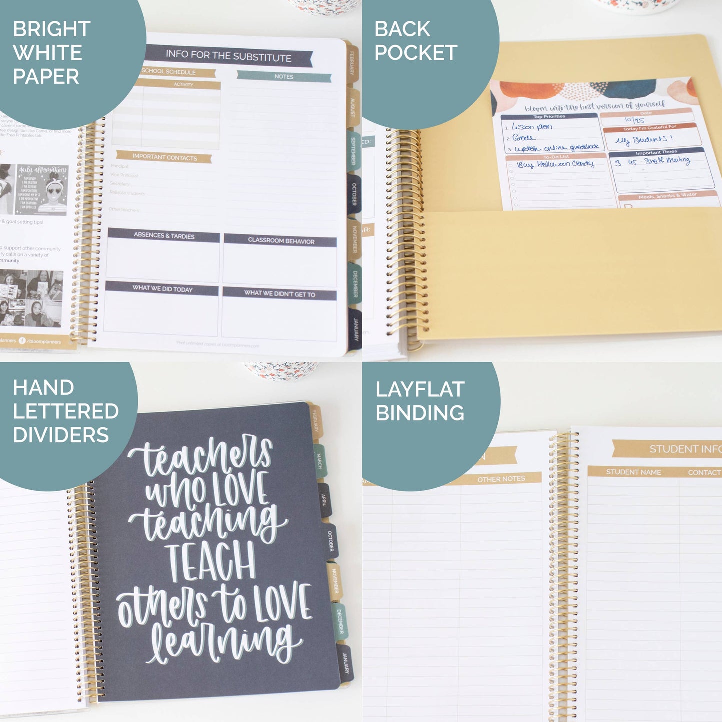 Undated Teacher Planners, Interchangeable: Neutral
