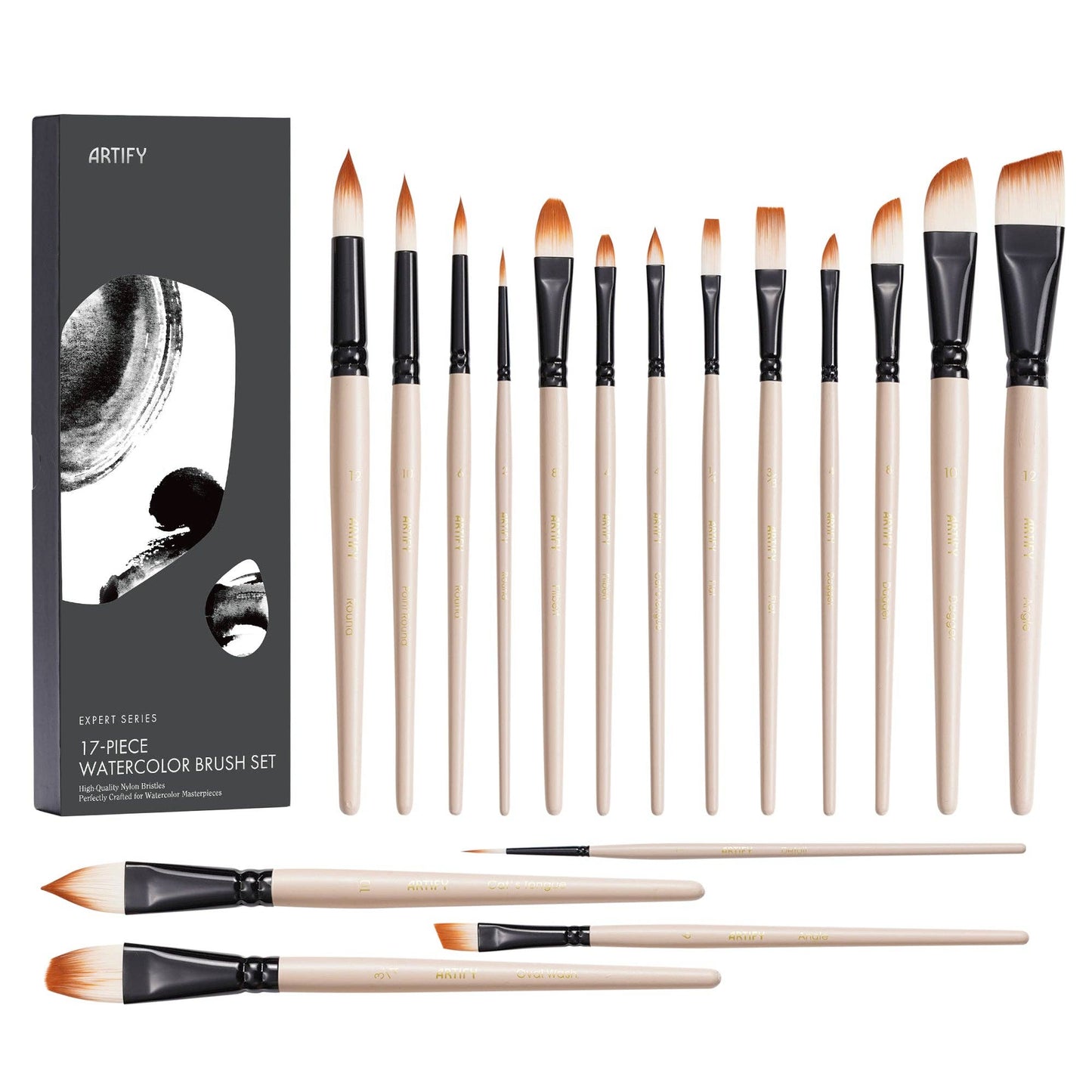ARTIFY Professional Watercolor Gouache Paint Brush Set with Case for Beginners & Pros: 8 PCS