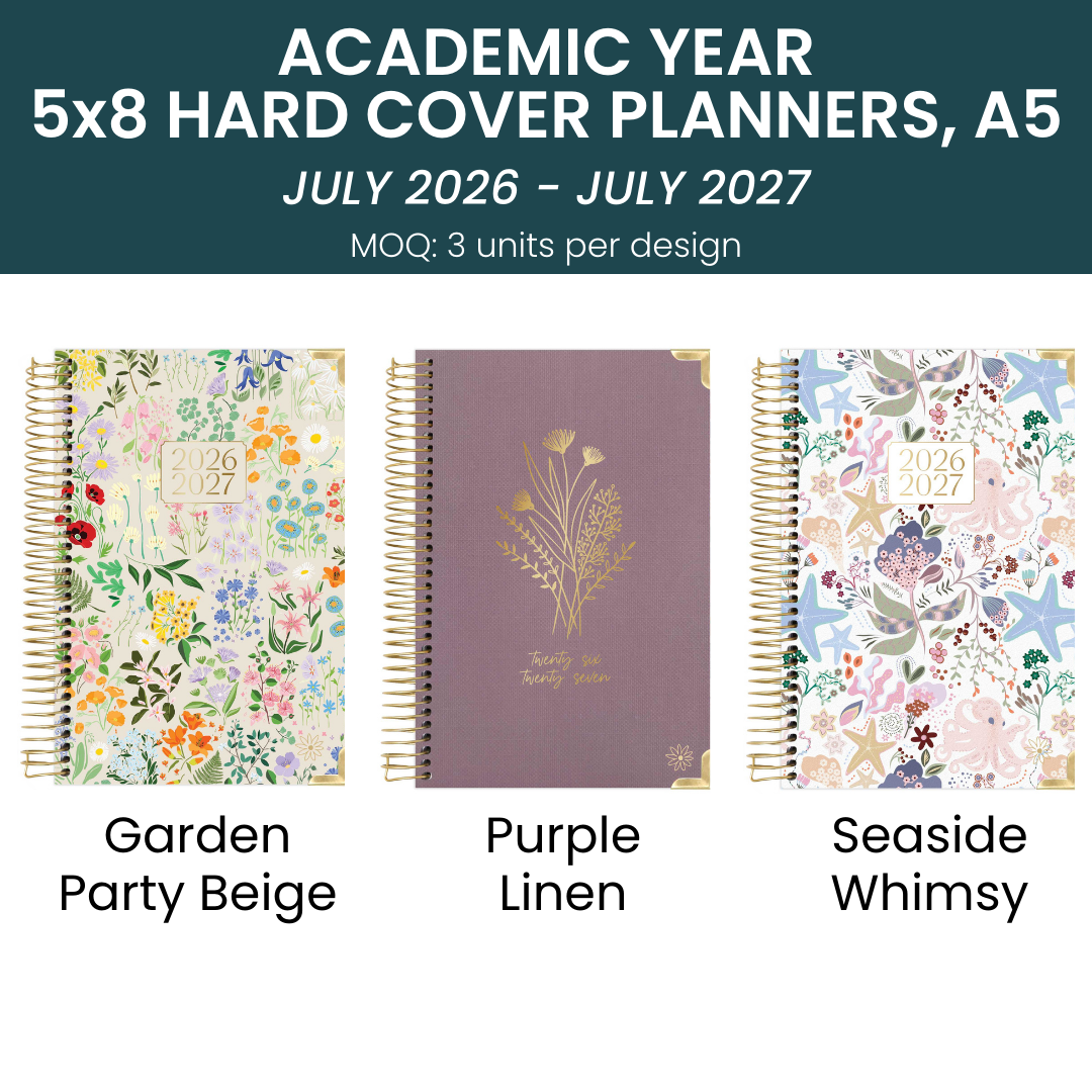 2026-27 Hard Cover Academic Planner, 5x8 Size (A5): Garden Party Beige