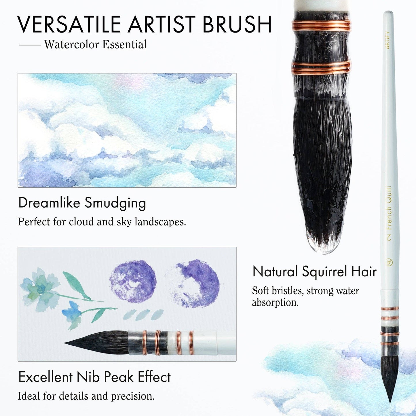 ARTIFY 9 PCS Travel Watercolor Brushes for Beginners & Pros: 9 PCS Camellias