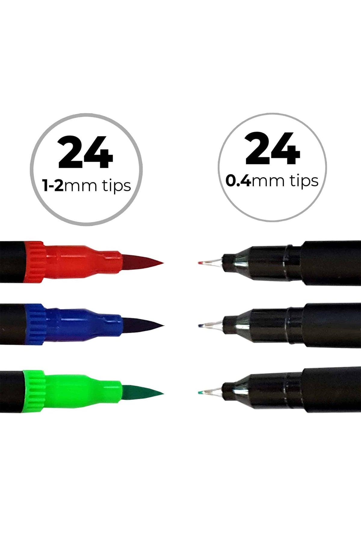Zieler® Fineliner Pens / Brush Pens (Duo Tip, Set Of 24)