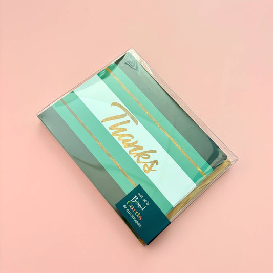 Teal Stripe and Gold Mid Century Modern Thank You Card Set