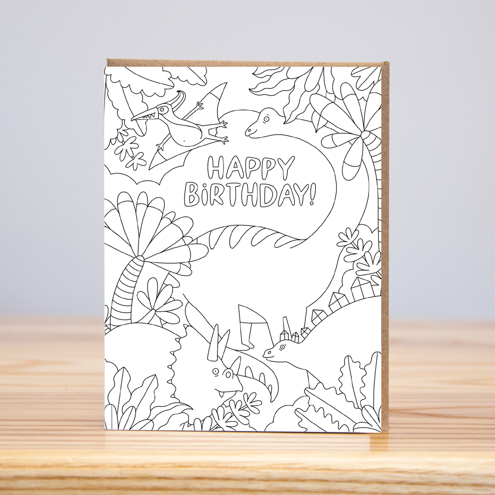 Dinosaur Coloring Card (Letterpress): 4.125” x 5.5”