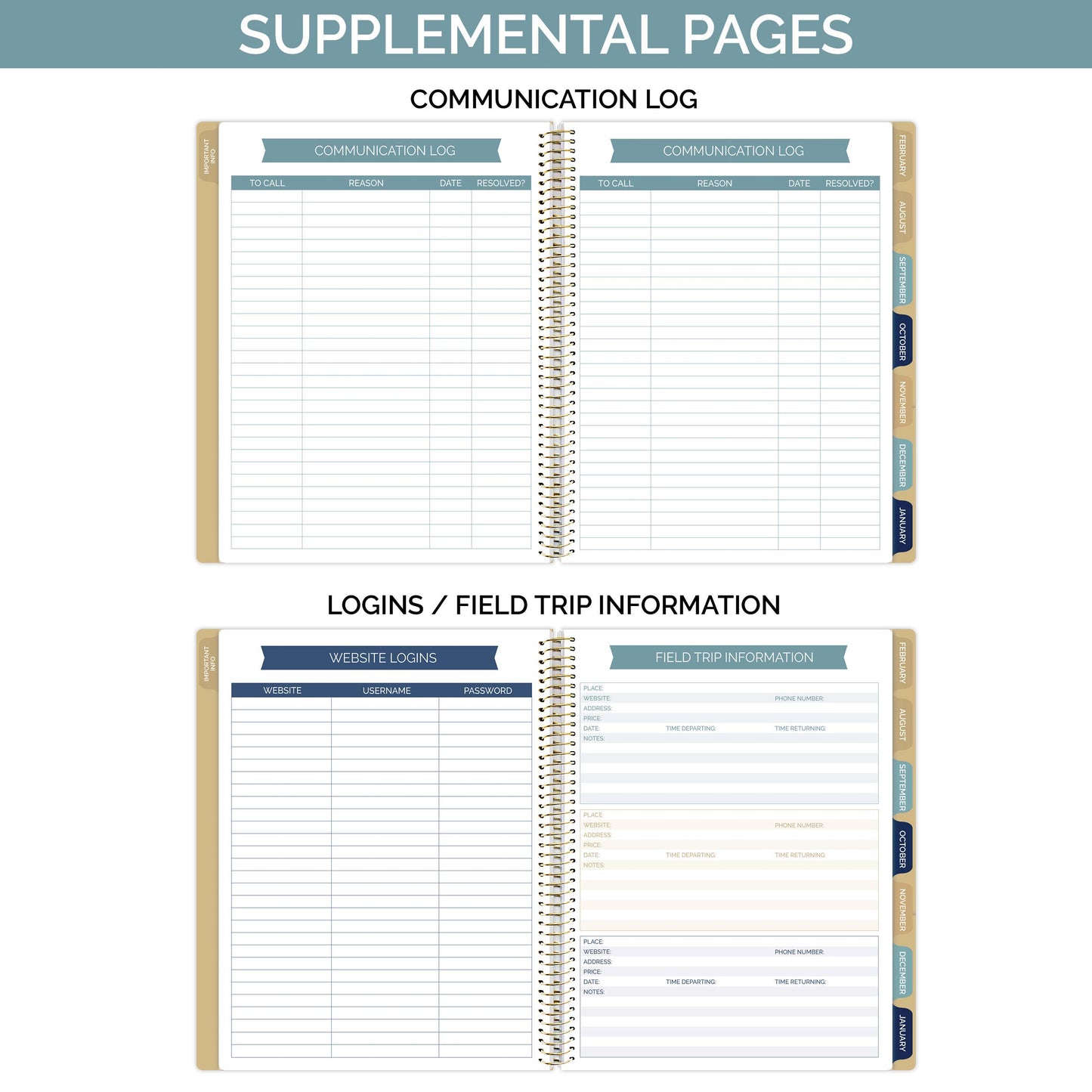 Undated Teacher Planners, Interchangeable: Neutral