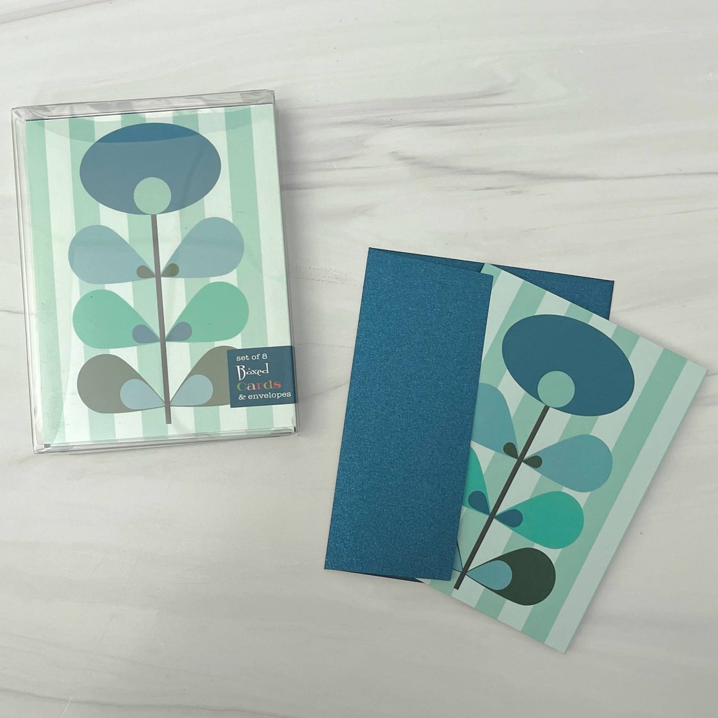 Mod Flower Blue Mid Century Modern Blank Notecard Boxed Set