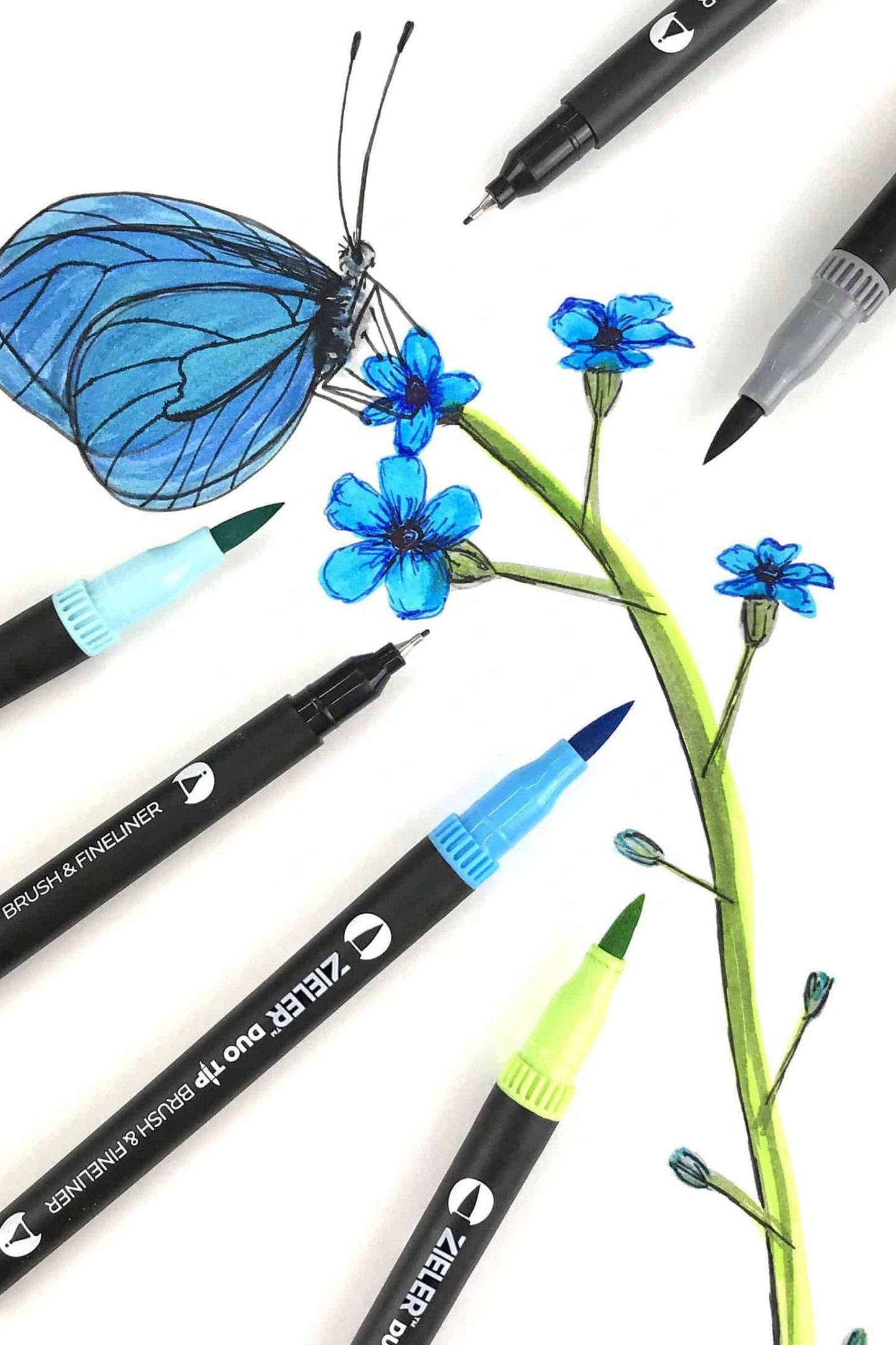 Zieler® Fineliner Pens / Brush Pens (Duo Tip, Set Of 24)