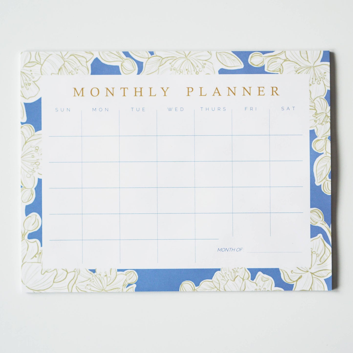 Blue and Gold Floral Monthly Planner Notepad