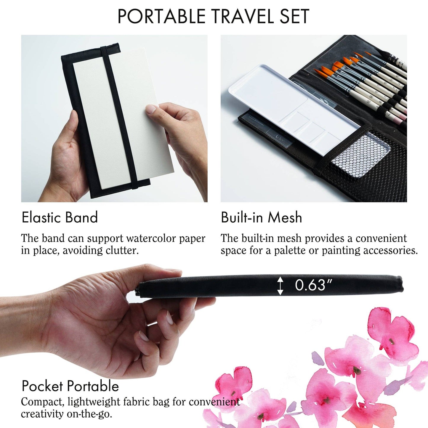 ARTIFY 9 PCS Travel Watercolor Brushes for Beginners & Pros: 9 PCS Camellias