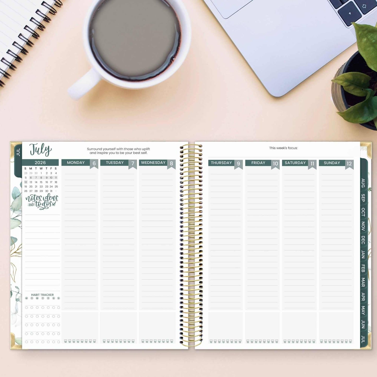 2026-27 Hard Cover Academic Vision Planner, 7x9 Size: Eucalyptus White