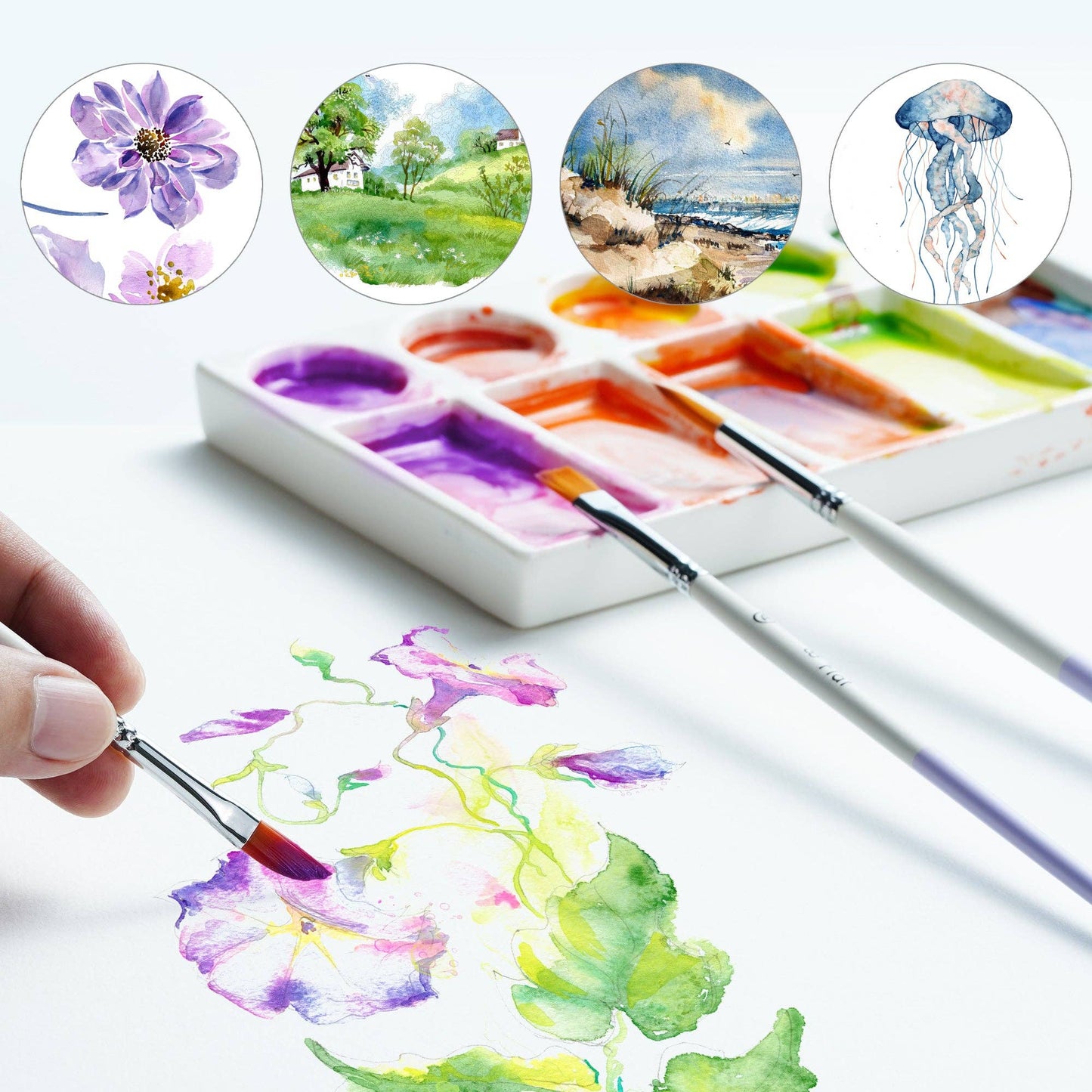 ARTIFY 9 PCS Travel Watercolor Brushes for Beginners & Pros: 9 PCS Camellias