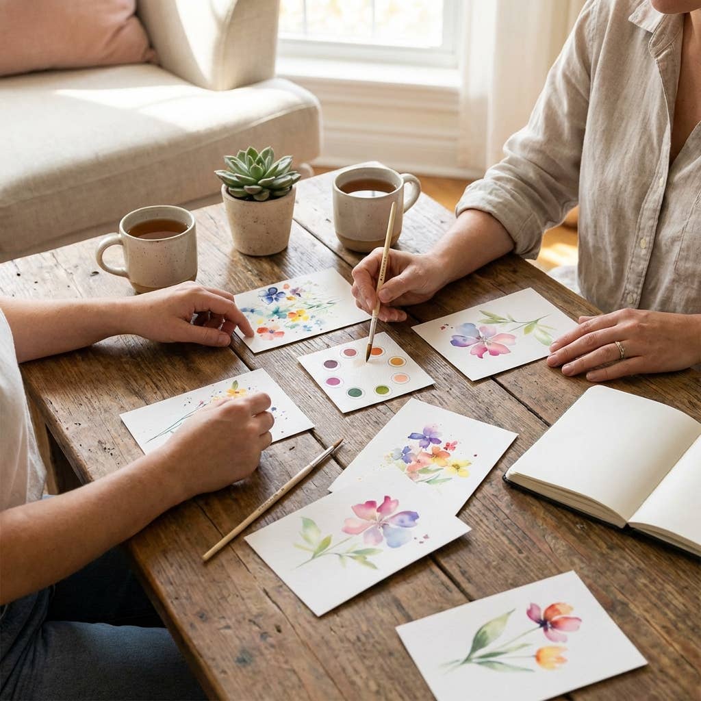All in One Watercolor Paint Set / Postcards : Summer Flowers