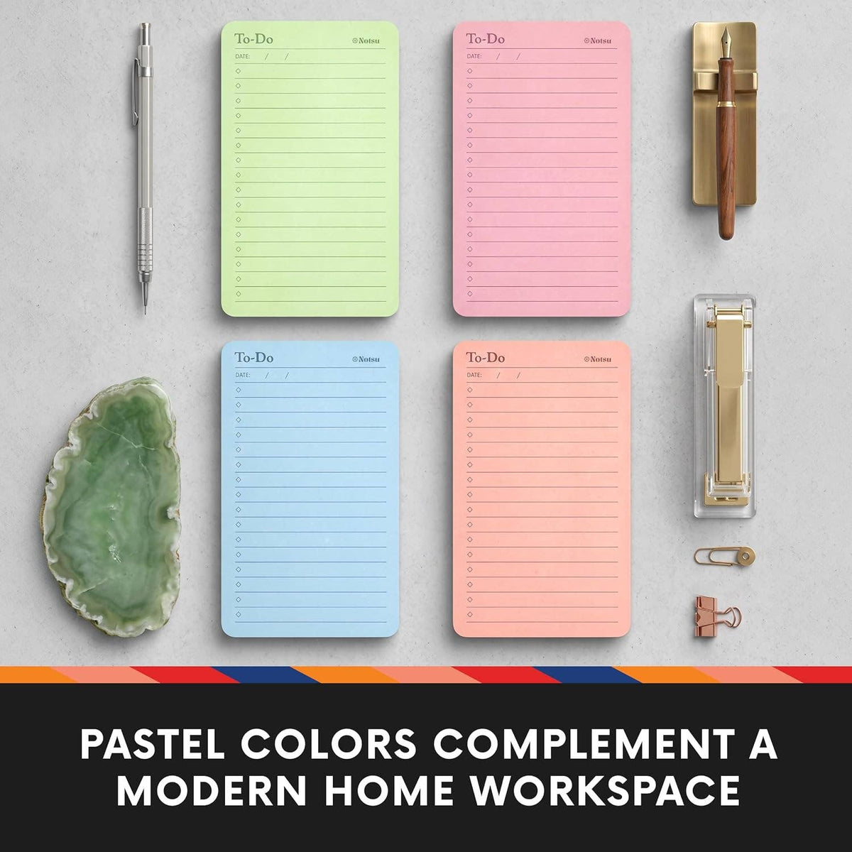 Notsu Pastel Sticky Notes with Lines | 3x5 To-Do Pads, 4-Pack (200 Sheets)