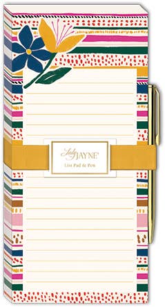 Magnetic Wide List pad With Pen MODERN MOM FLOWER STRIPE