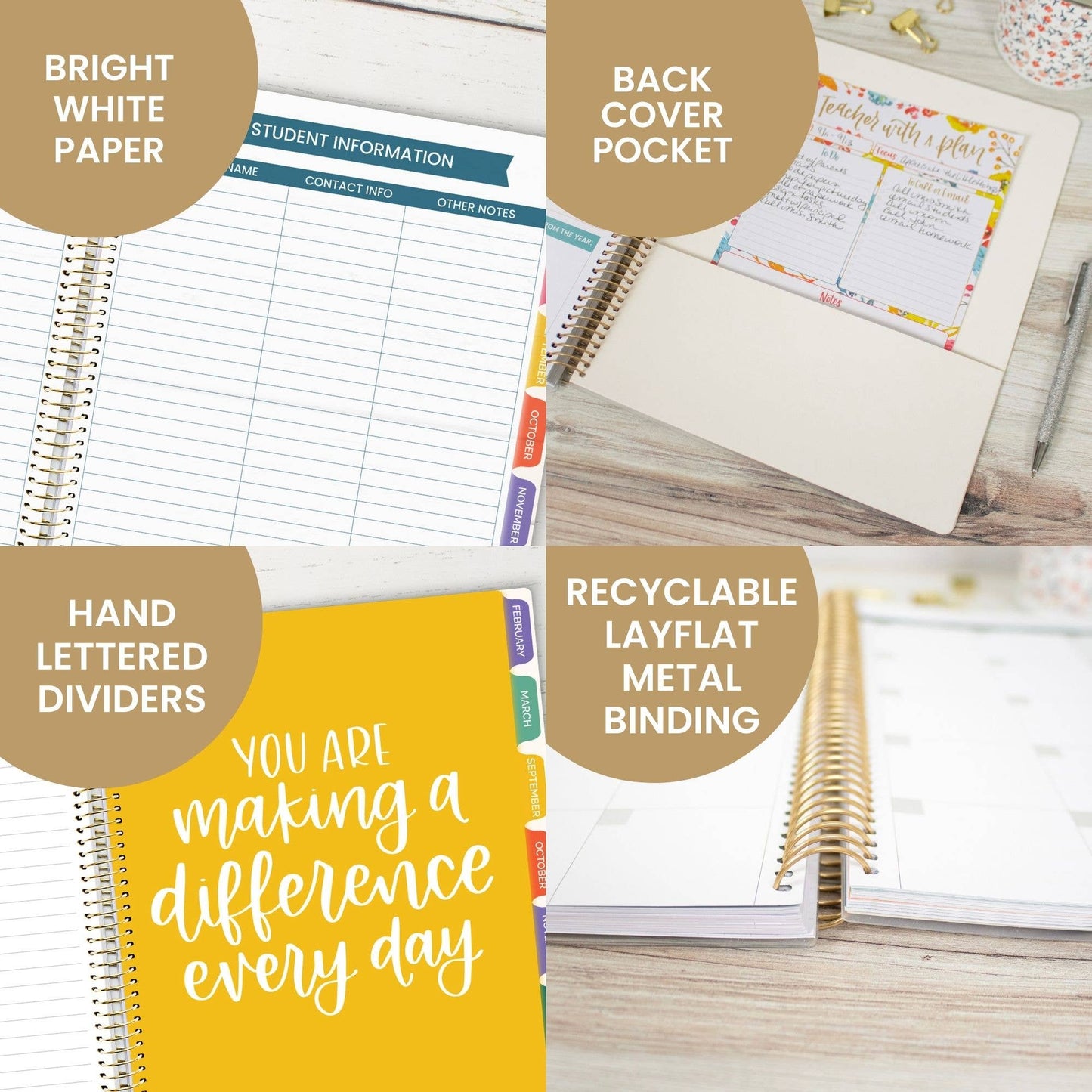Undated Teacher Planners, Interchangeable: Neutral