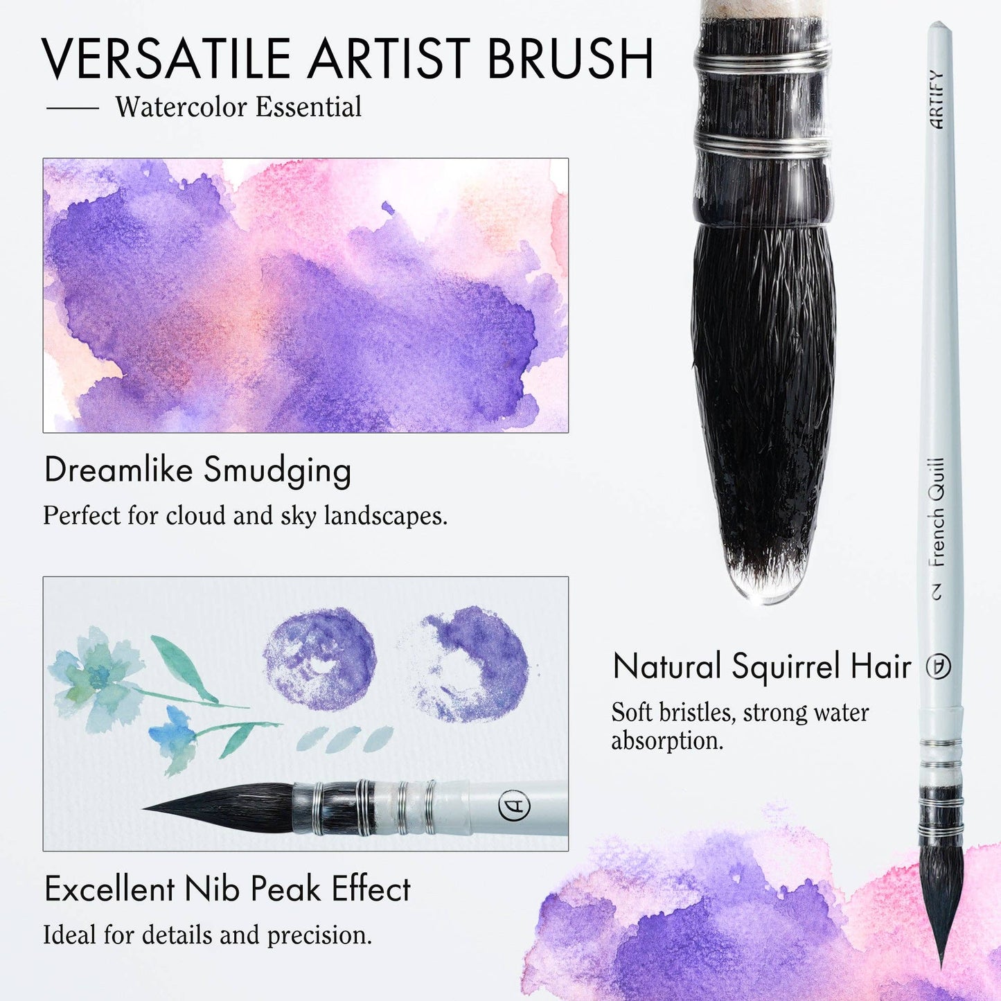 ARTIFY 9 PCS Travel Watercolor Brushes for Beginners & Pros: 9 PCS Camellias
