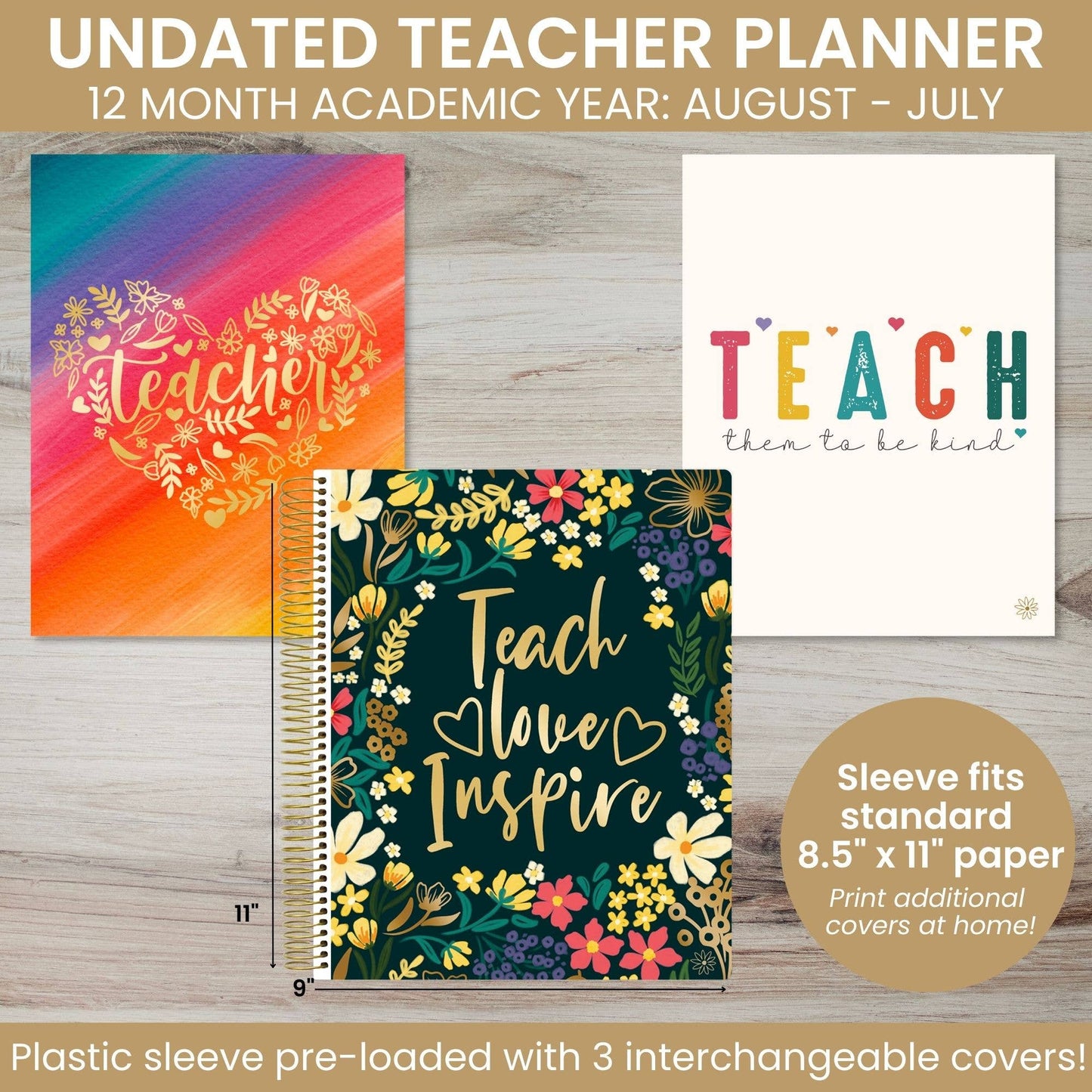 Undated Teacher Planners, Interchangeable: Neutral