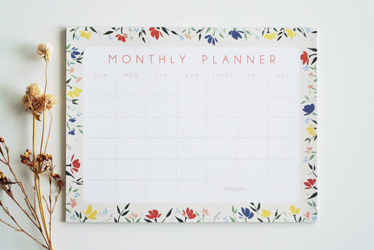 Meadows Print Floral Monthly Planner Notepad