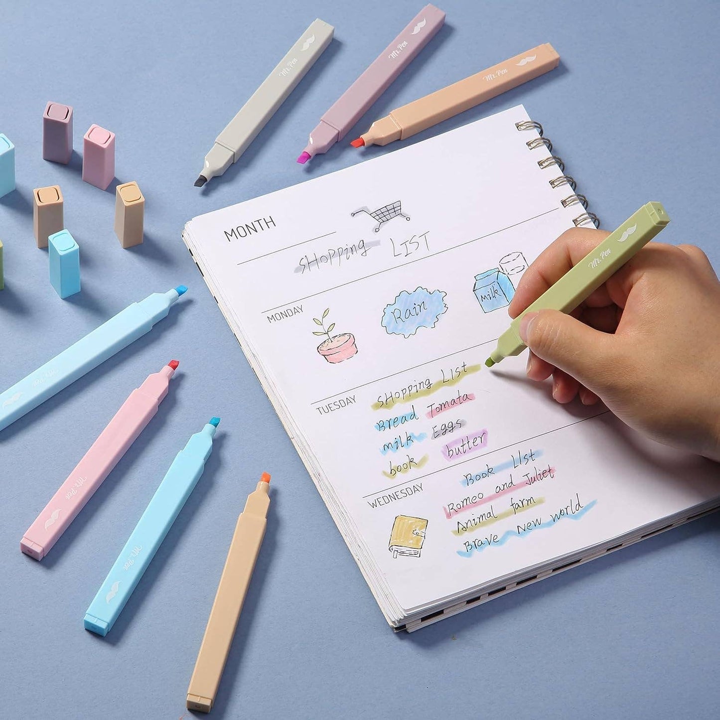 Aesthetic Highlighters, Pastel, 8 Pack: Morandi