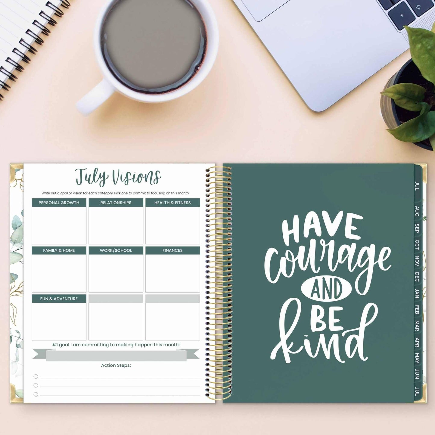 2026-27 Hard Cover Academic Vision Planner, 7x9 Size: Eucalyptus White