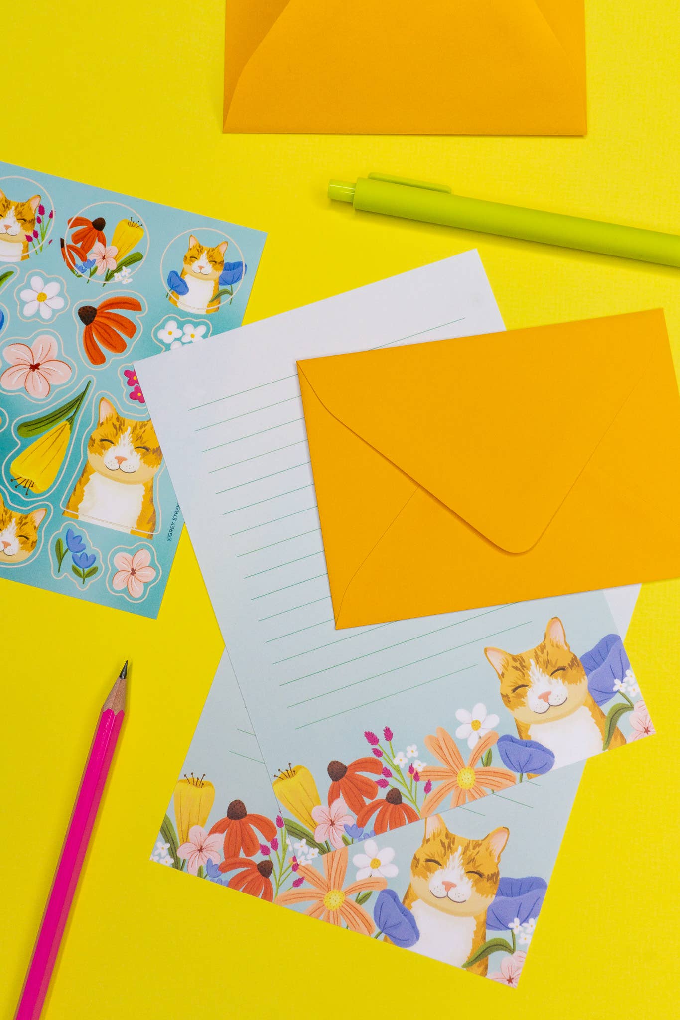Orange Cat Floral Letter Writing Set