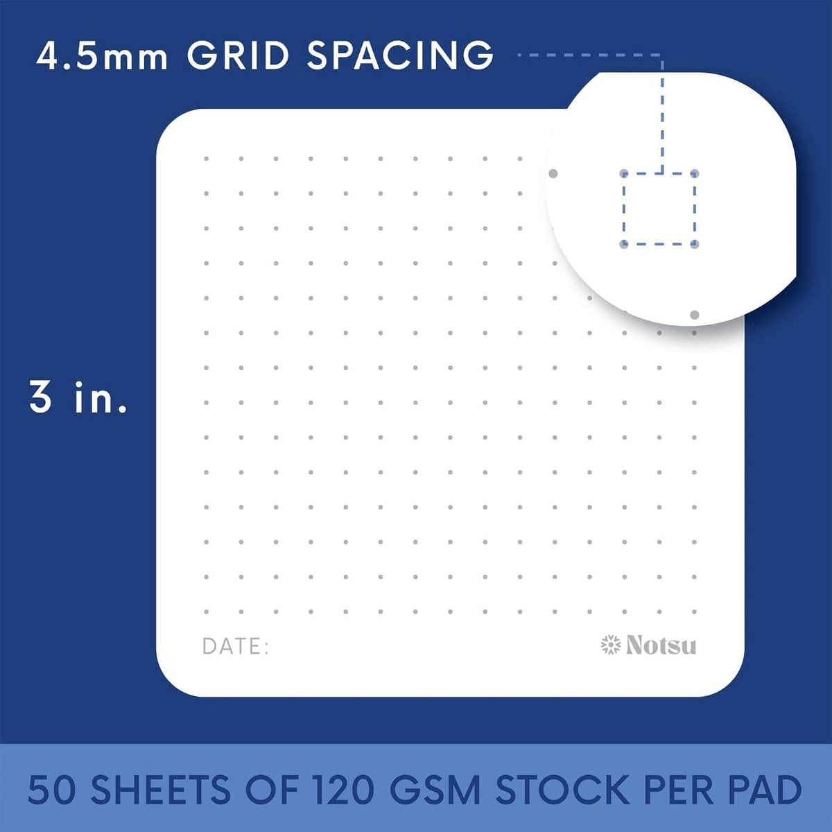 Dot Grid Sticky Notes 3x3" w/ Date Field (4-Pack)