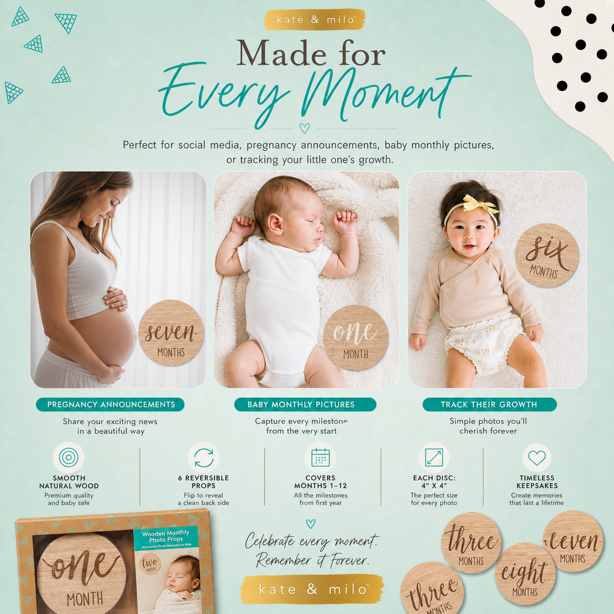 Baby Wooden Monthly Milestone Photo Props Discs