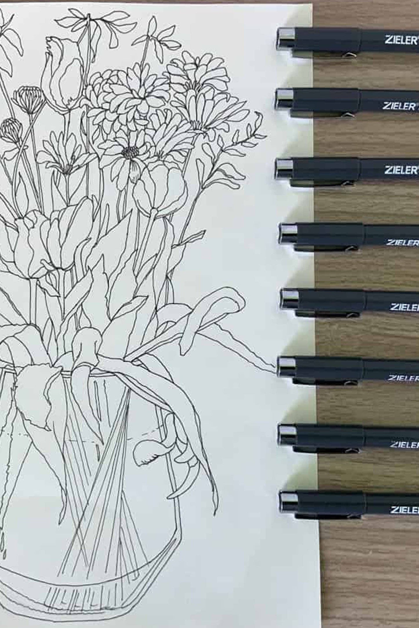 Zieler® 12 Fineliner Drawing Pens - Black, Sepia & Grey
