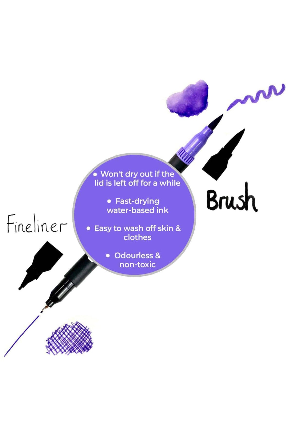 Zieler® Fineliner Pens / Brush Pens (Duo Tip, Set Of 24)