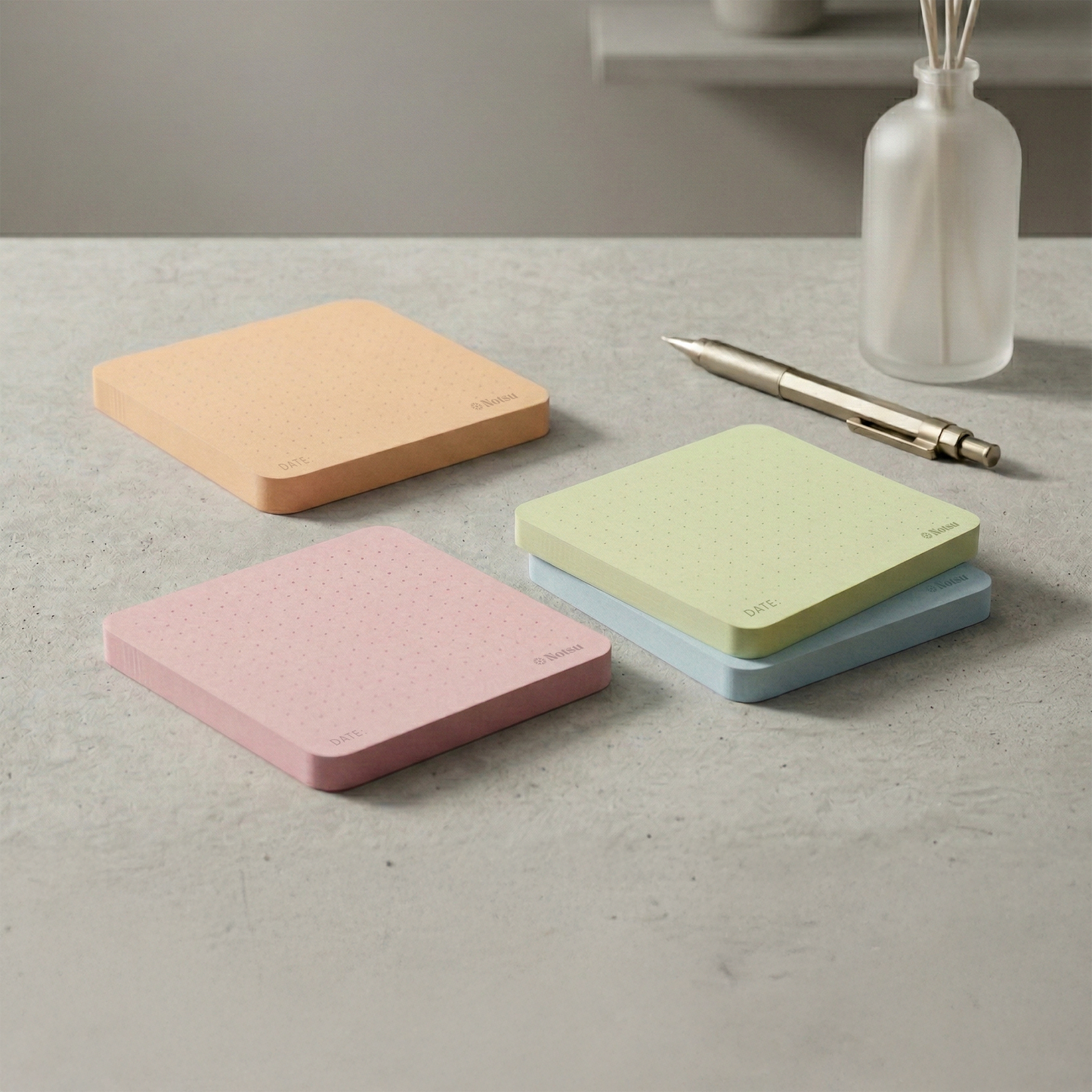 Notsu Dot Grid Sticky Notes 4pk | Premium Thick Paper 120g | Colorful Pastel Dotted Memo Pads with Date, 3" x 3"