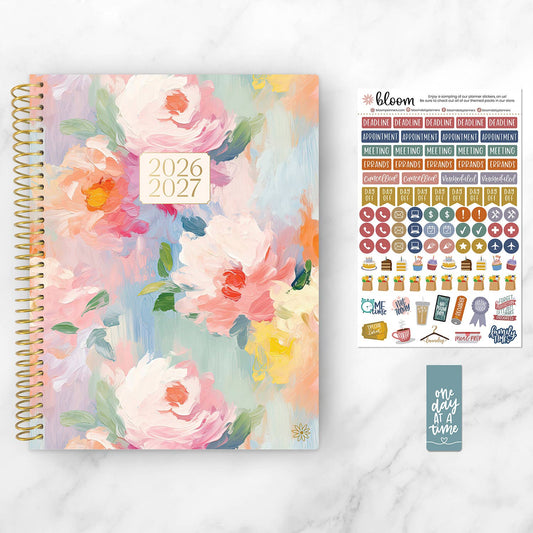 2026-27 Soft Cover Academic Planner, 8.5x11 Size: Painted Peonies
