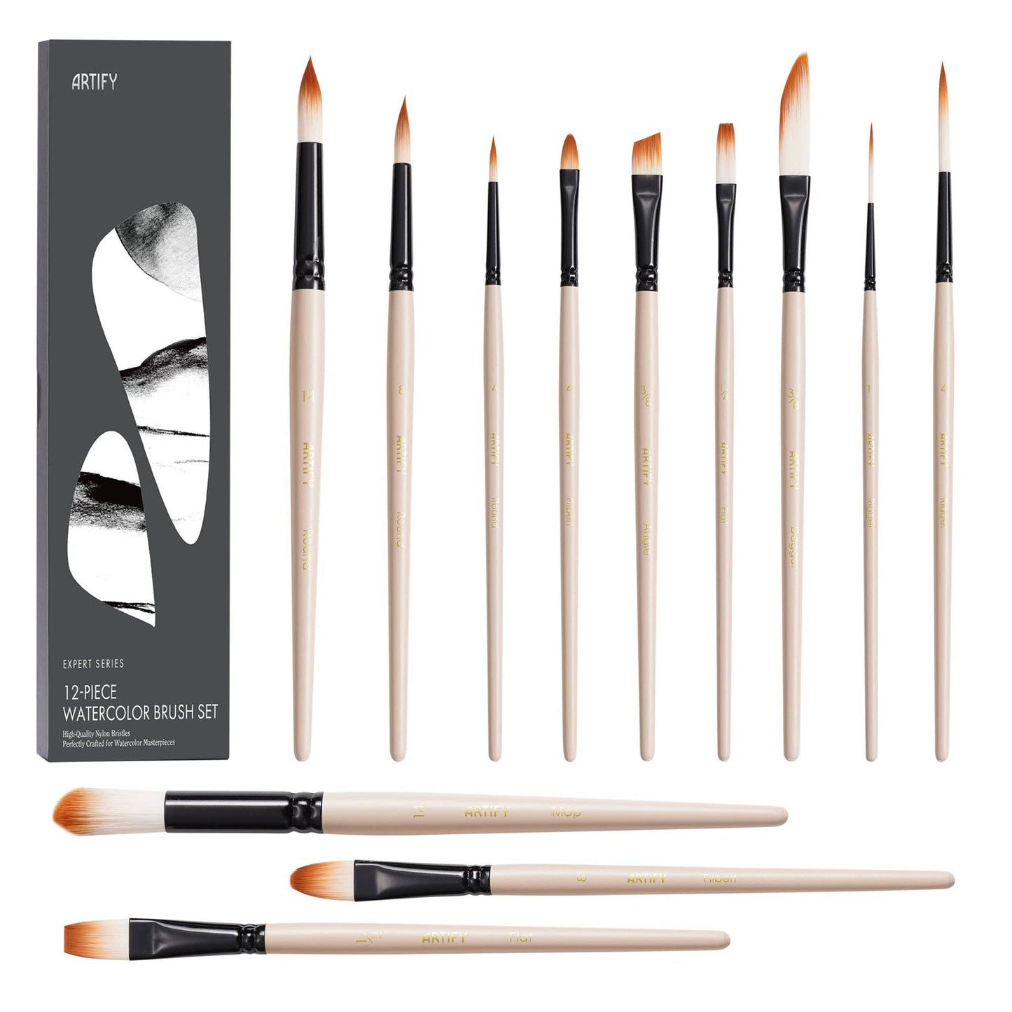 ARTIFY Professional Watercolor Gouache Paint Brush Set with Case for Beginners & Pros: 8 PCS