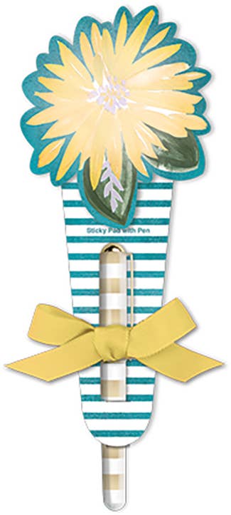 STICKY PAD WITH PEN UNDER THE UMBRELLA YELLOW FLOWER
