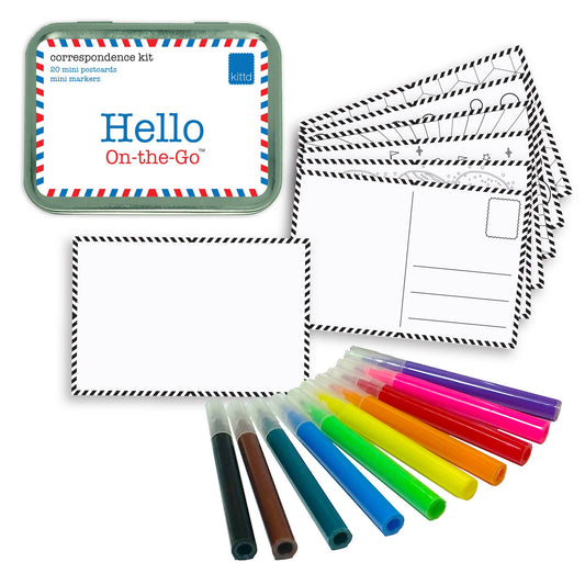 Hello On-the-Go Kids Postcard Play Set - Kids coloring  Summer Travel Gift Museum Souvenir