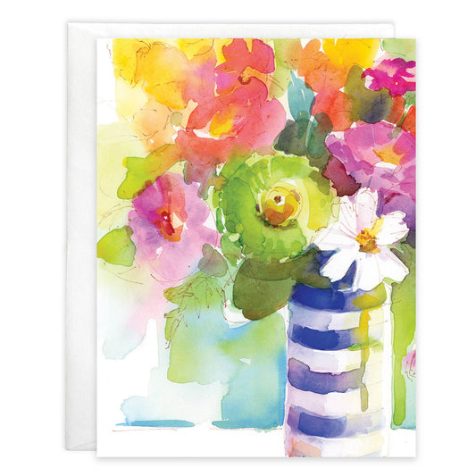 Boxed/Packaged Blank Note Card - Striped Flower Vase: Box of 8