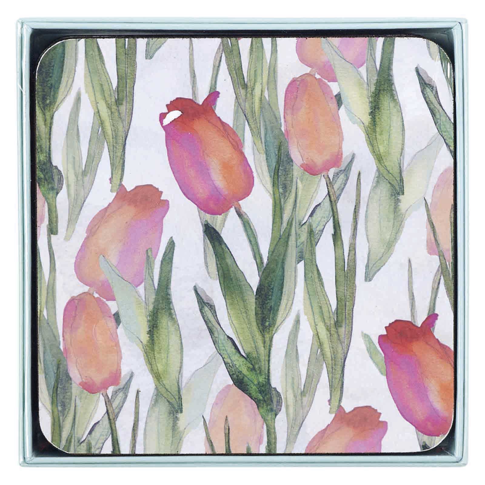 PINK TULIPS Square Coasters, Set of 4