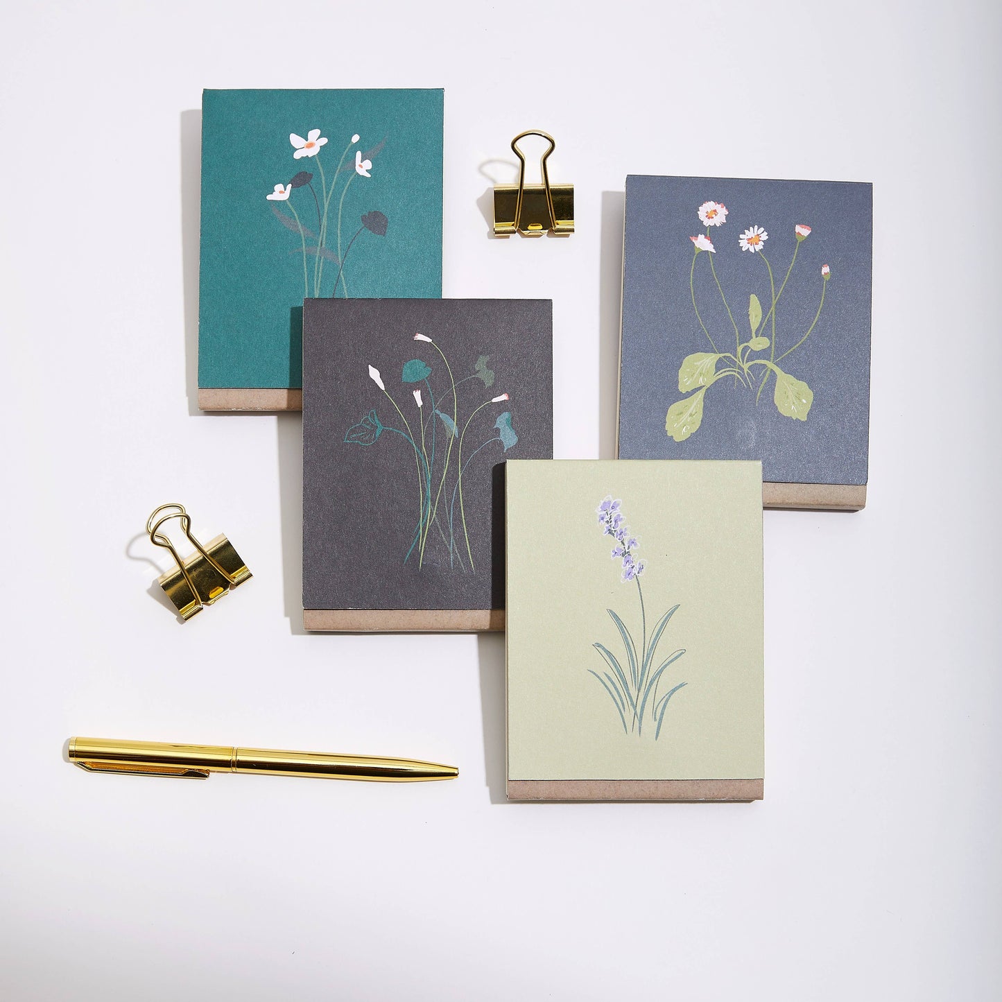 RECYCLED POCKET NOTEPAD DELICATE FLORAL DARK GREEN