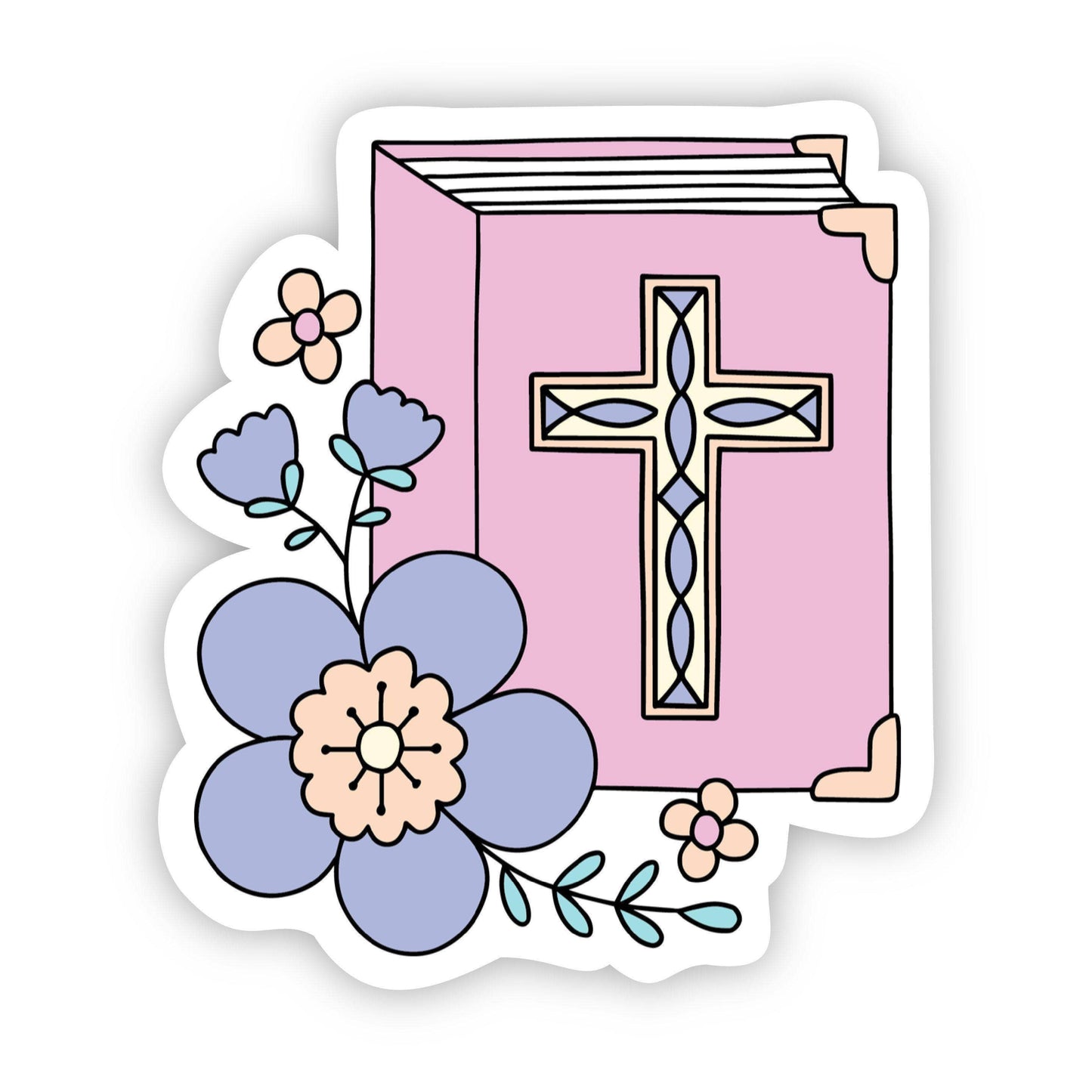 Bible with Cross Floral Sticker