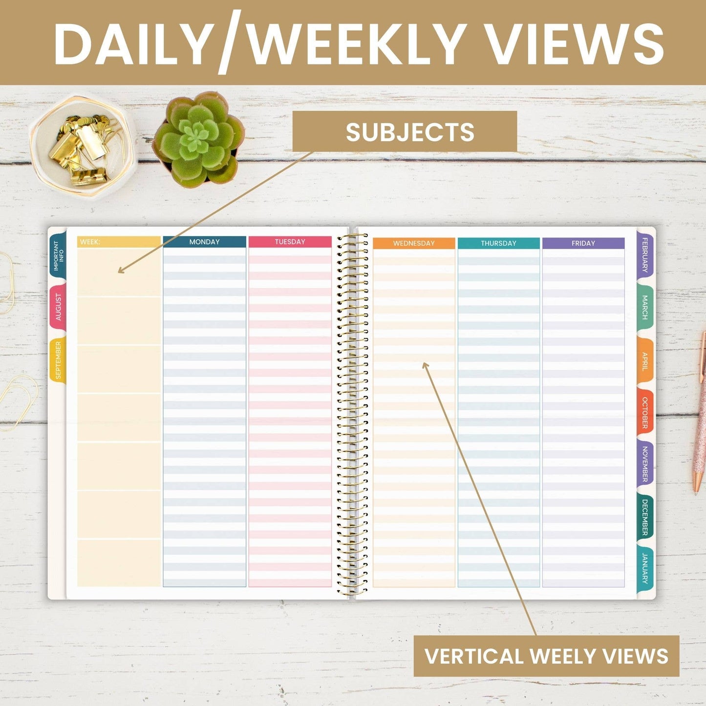 Undated Teacher Planners, Interchangeable: Neutral