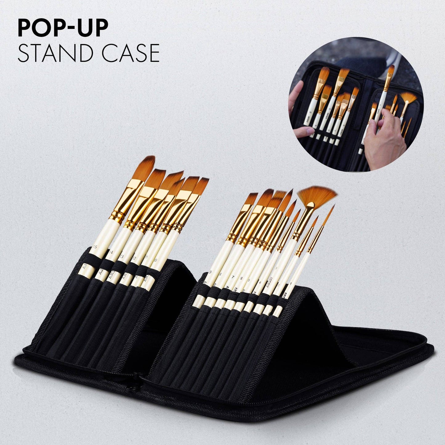 ARTIFY 15 & 18 PCS Nylon Paint Brush Set with Palette Knife & 2 Sponges, Intermediate Series: 15 pcs Pearl White
