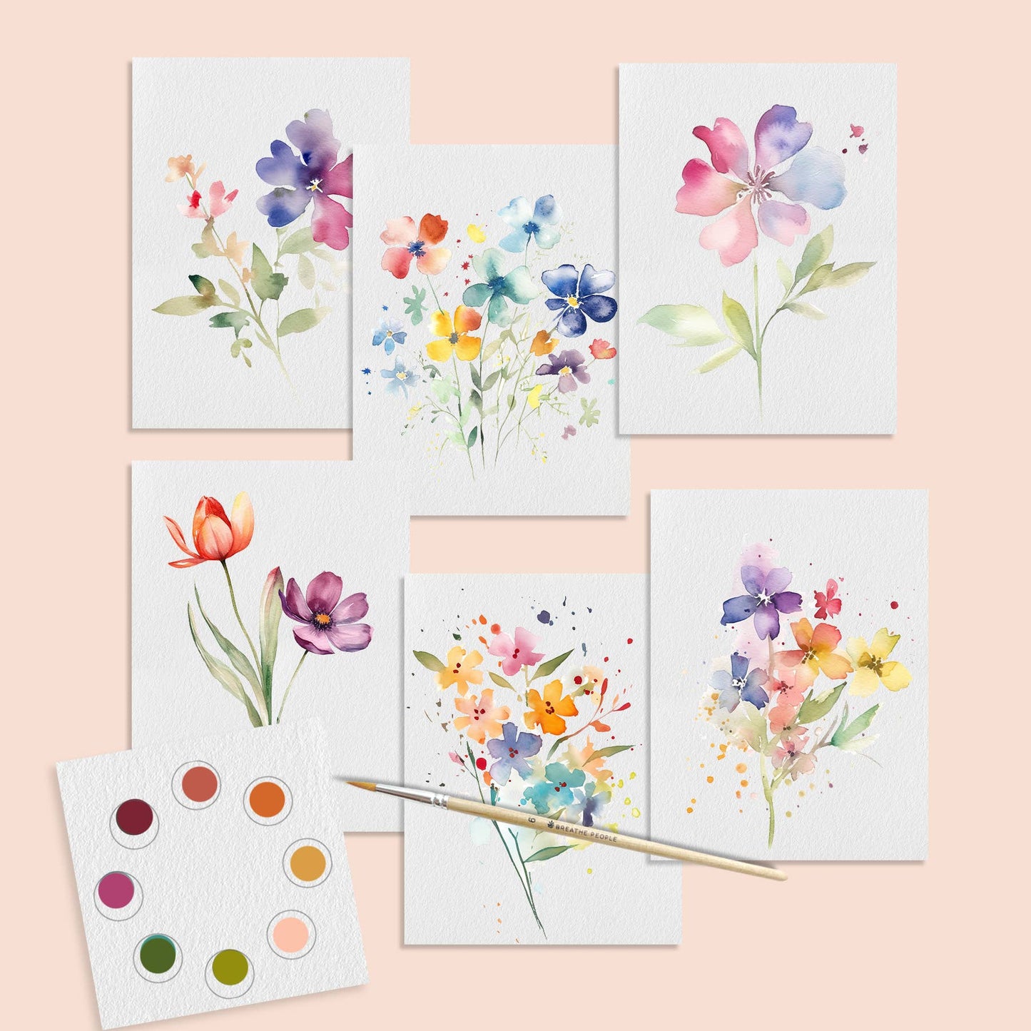 All in One Watercolor Paint Set / Postcards : Summer Flowers