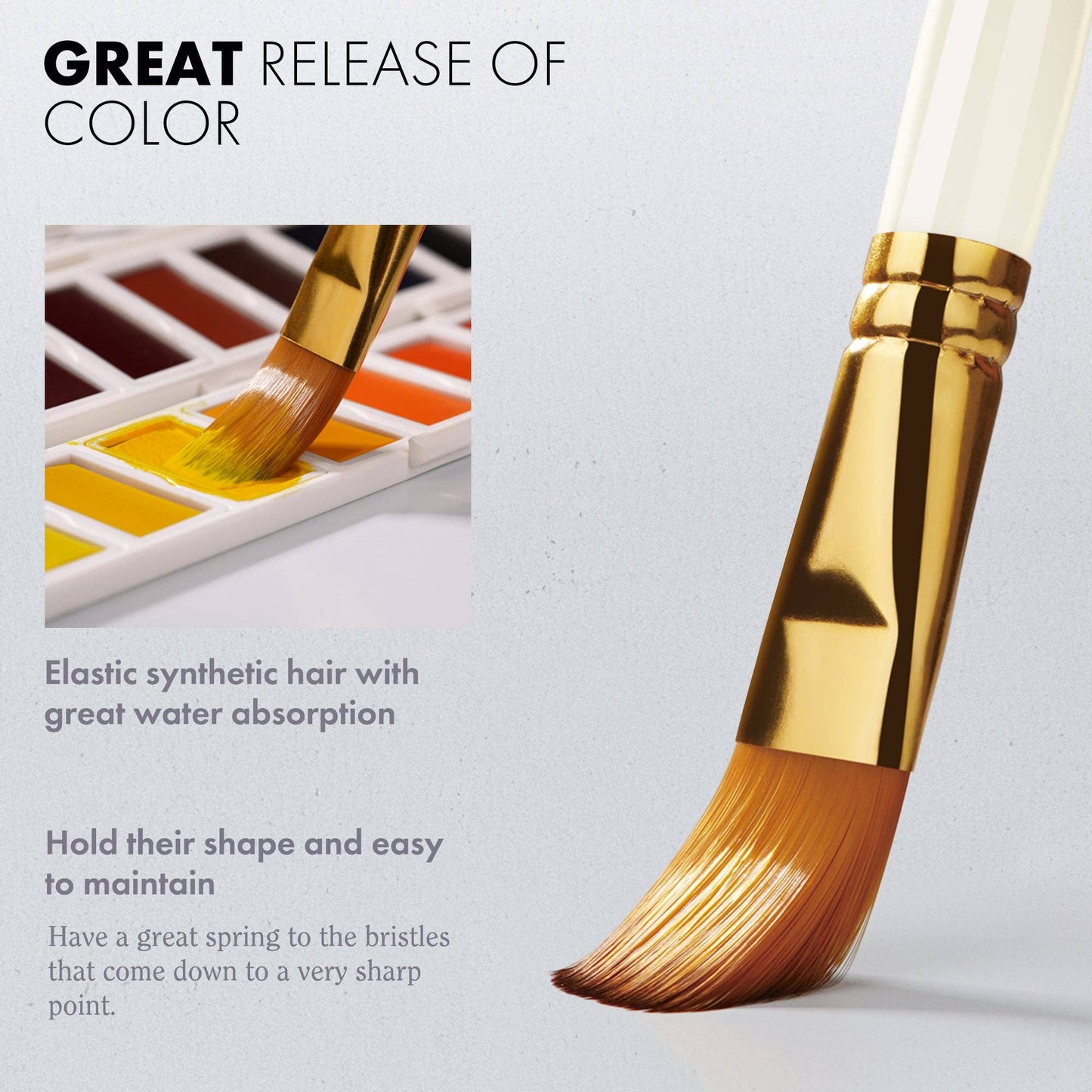 ARTIFY 15 & 18 PCS Nylon Paint Brush Set with Palette Knife & 2 Sponges, Intermediate Series: 15 pcs Pearl White
